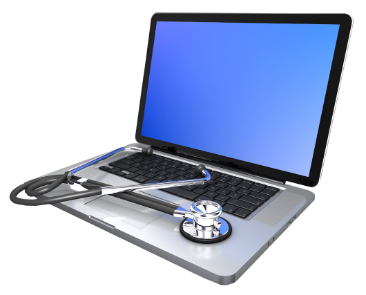 Ноутбук с фонендоскопом на клавиатуре