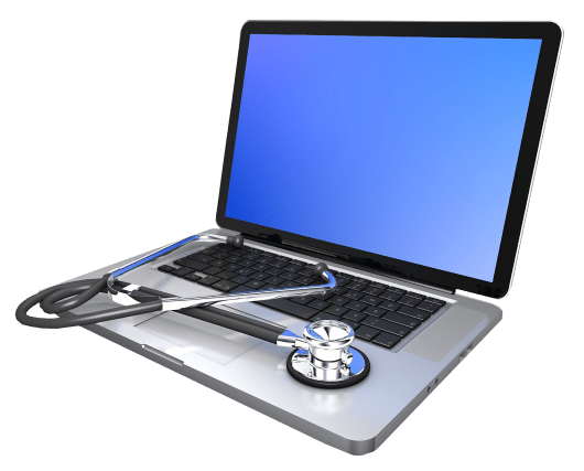 Ноутбук с фонендоскопом на клавиатуре